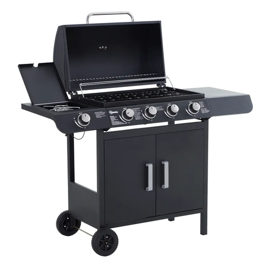 4 Gas BBQ Grill with Wheels, Steel-Black by Outsunny