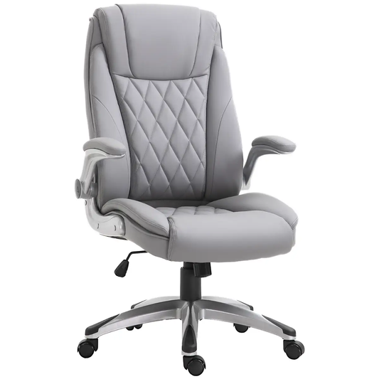 High Back Executive Office Chair Home Swivel PU Leather Chair, Grey by Vinsetto