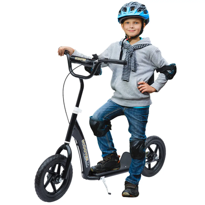Push Scooter Teen Kids Stunt Bike Ride On with 12" EVA Tyres, Black HOMCOM by Unbranded