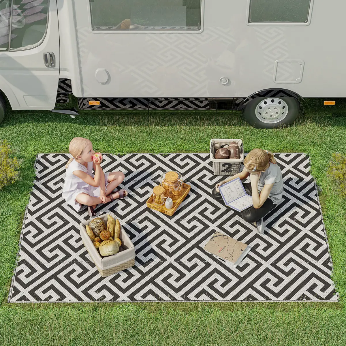 121x182cm Reversible Outdoor Rug Portable Plastic Straw RV Outsunny by Unbranded