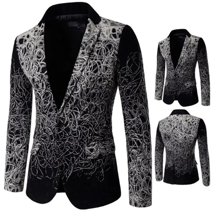 Men's black and grey party suit with knit details by EDKAY COLLECTION UK