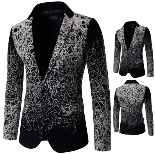 Men's black and grey party suit with knit details by EDKAY COLLECTION UK