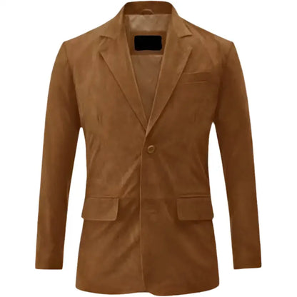 Mens Camel Brown Suede Leather Blazer