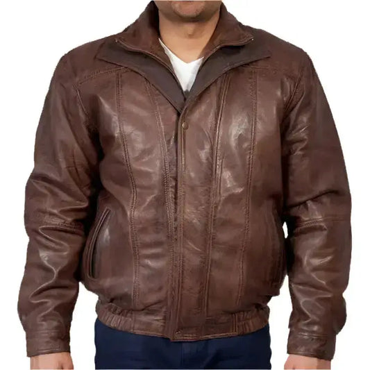 Mens Double Collar Leather Bomber Jacket by Riders Republic UK
