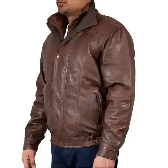 Mens Double Collar Leather Bomber Jacket by Riders Republic UK