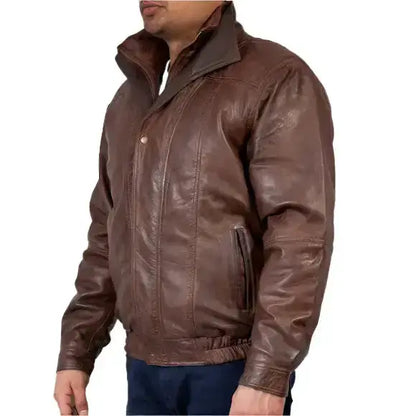 Mens Double Collar Leather Bomber Jacket by Riders Republic UK