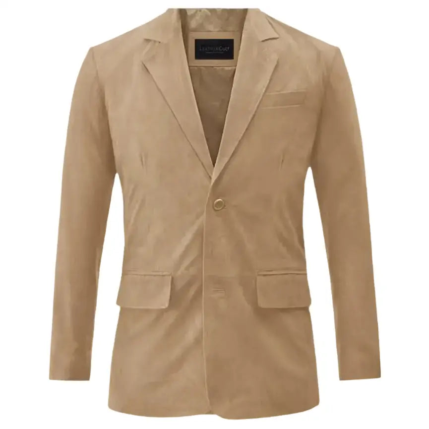 Mens Camel Brown Suede Leather Blazer