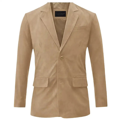 Mens Camel Brown Suede Leather Blazer