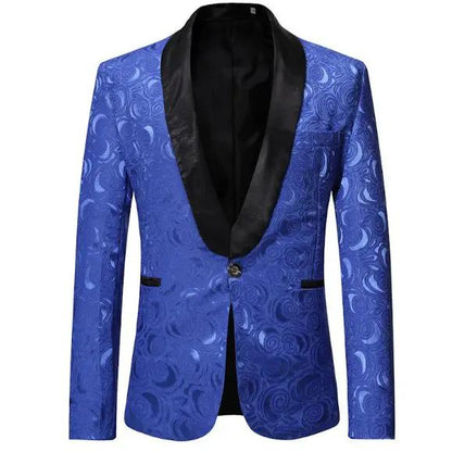 Men's royal blue floral jacquard party tuxedo suit by EDKAY COLLECTION UK