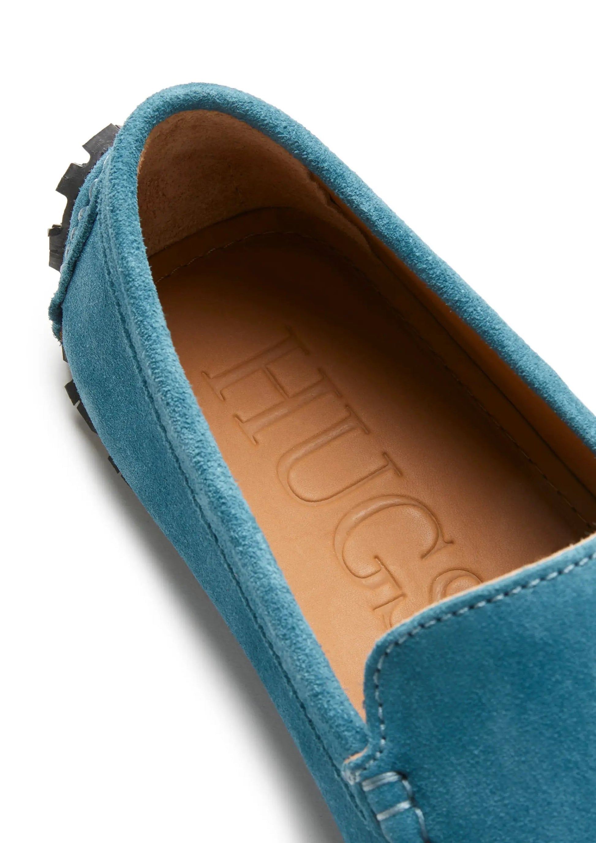 Tyre Sole Driving Loafers, petrol blue suede by Hugs & Co.