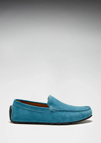 Tyre Sole Driving Loafers, petrol blue suede by Hugs & Co.
