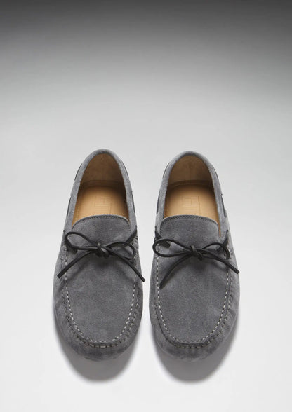 Laced Driving Loafers, slate grey suede by Hugs & Co.