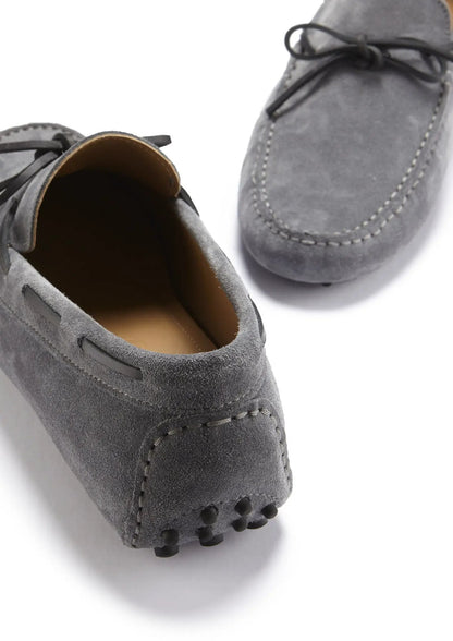 Laced Driving Loafers, slate grey suede by Hugs & Co.