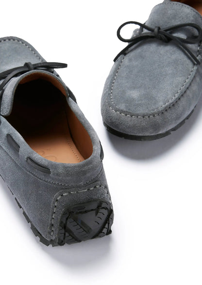 Tyre Sole Laced Driving Loafers, slate grey suede by Hugs & Co.