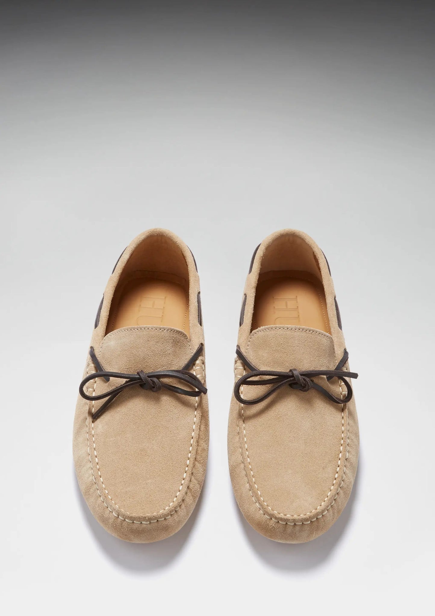 Laced Driving Loafers, taupe suede by Hugs & Co.