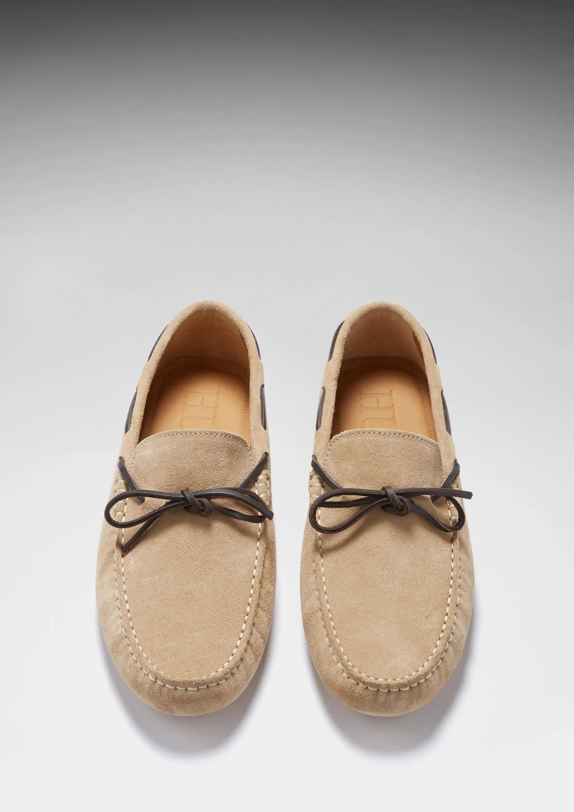 Laced Driving Loafers, taupe suede by Hugs & Co.
