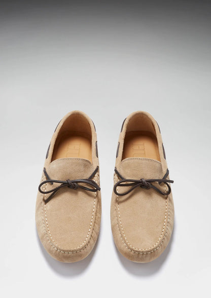Laced Driving Loafers, taupe suede by Hugs & Co.