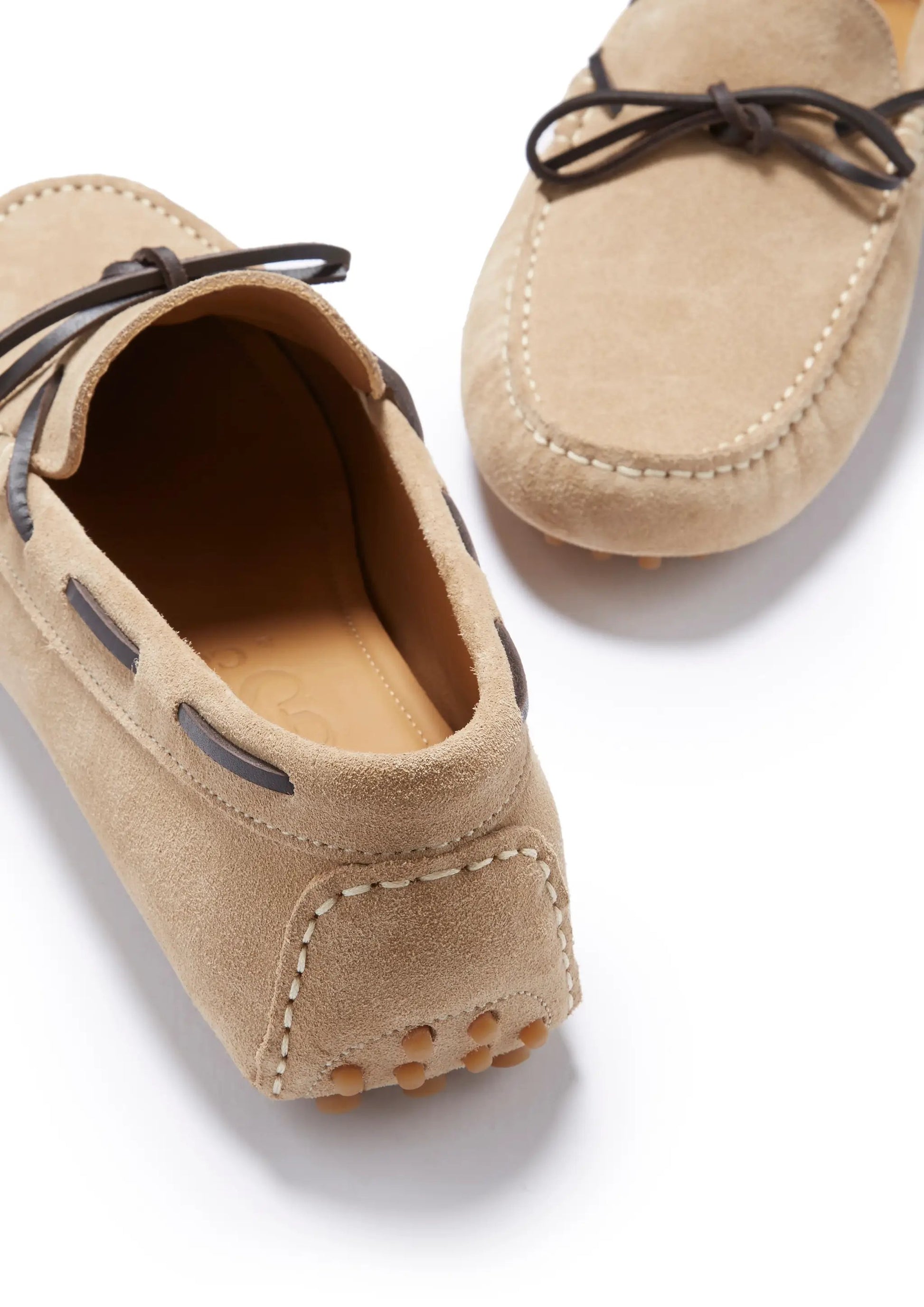 Laced Driving Loafers, taupe suede by Hugs & Co.