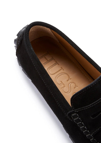 Tyre Sole Penny Driving Loafers, black suede by Hugs & Co.