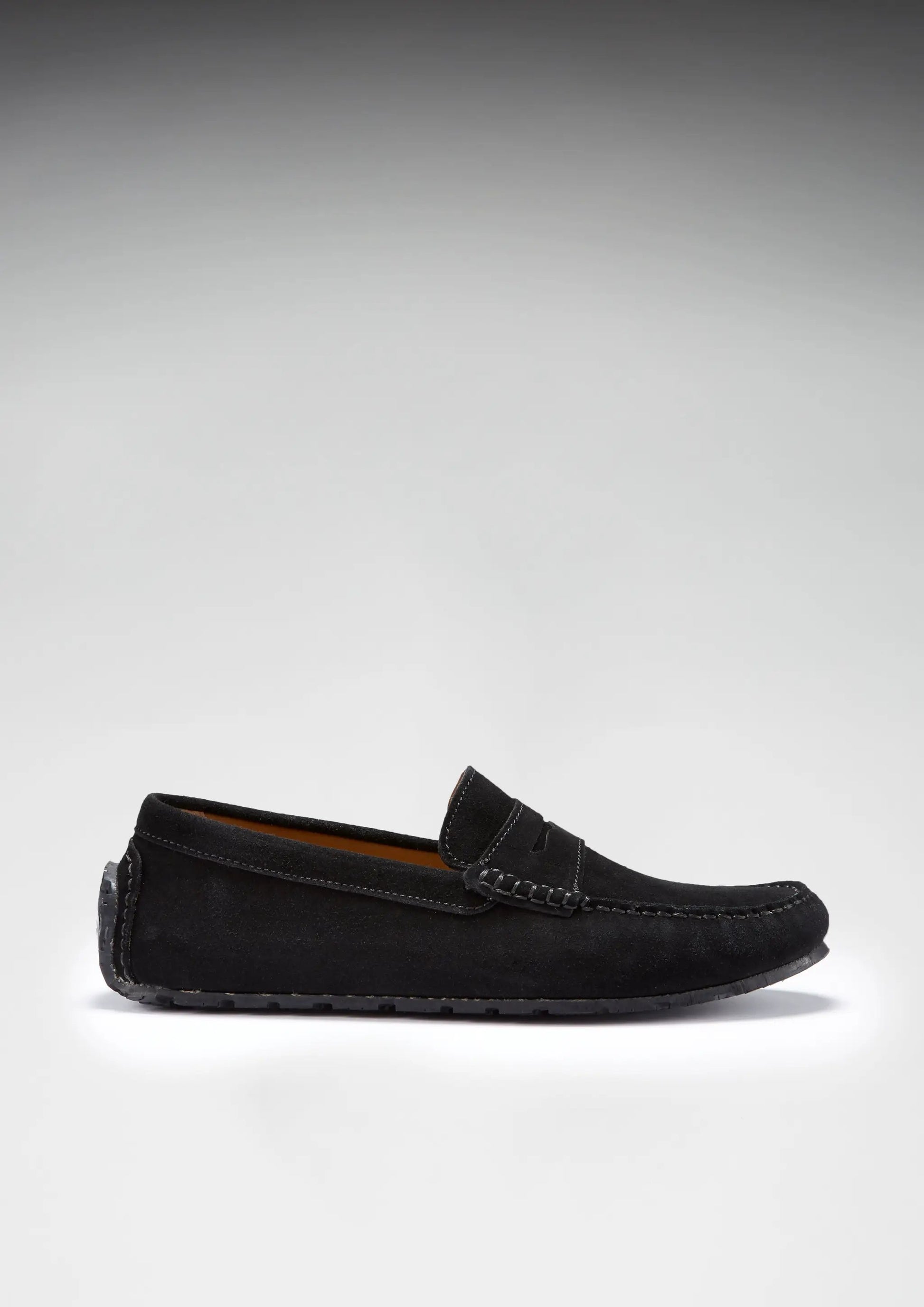 Tyre Sole Penny Driving Loafers, black suede by Hugs & Co.