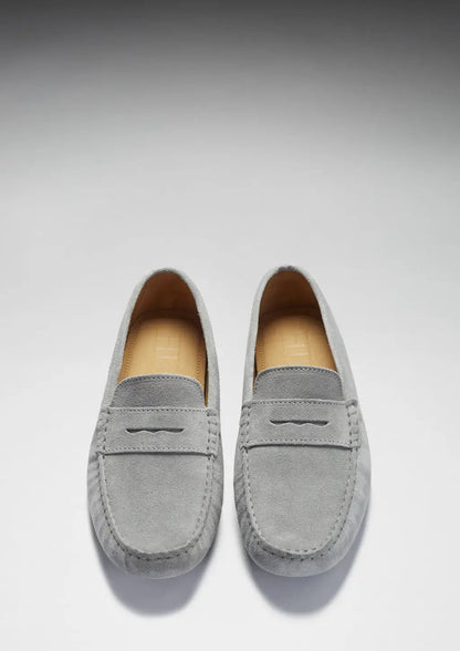 Penny Driving Loafers, dove grey suede by Hugs & Co.