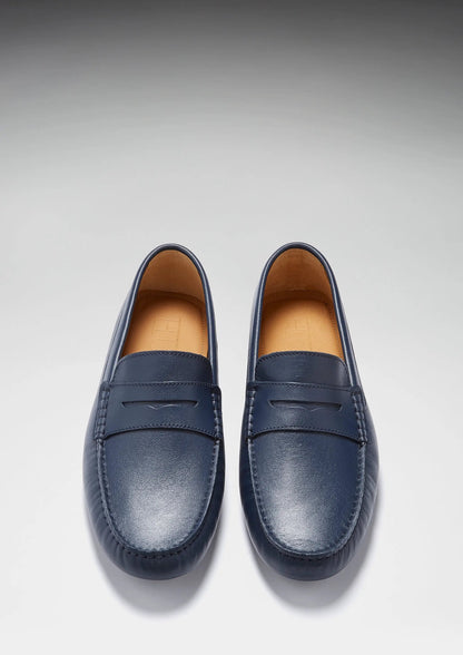 Penny Driving Loafers, french navy leather by Hugs & Co.