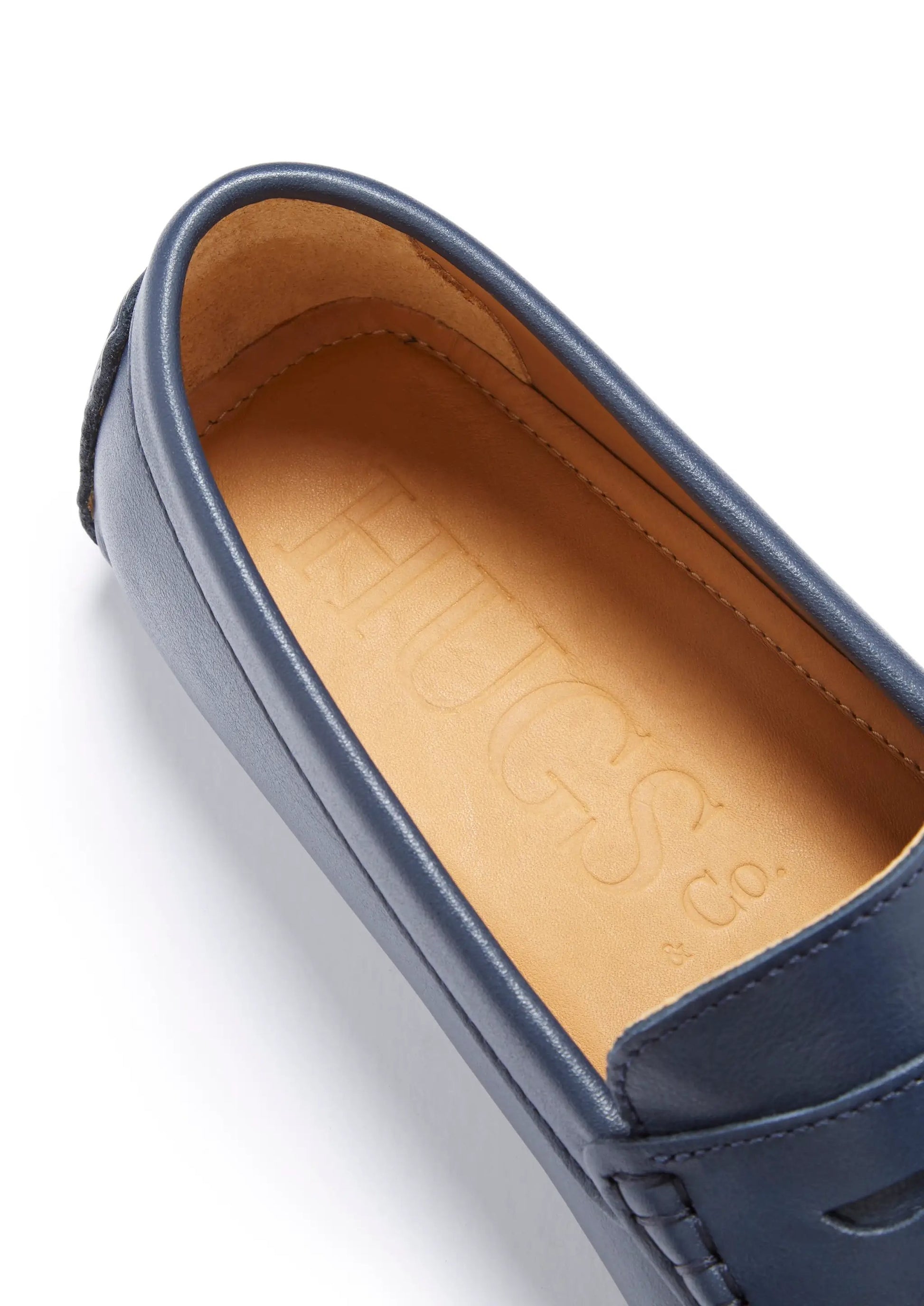 Penny Driving Loafers, french navy leather by Hugs & Co.