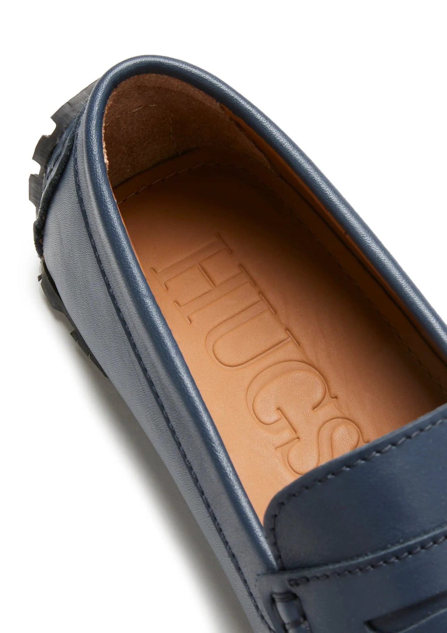 Tyre Sole Penny Driving Loafers, french navy leather by Hugs & Co.