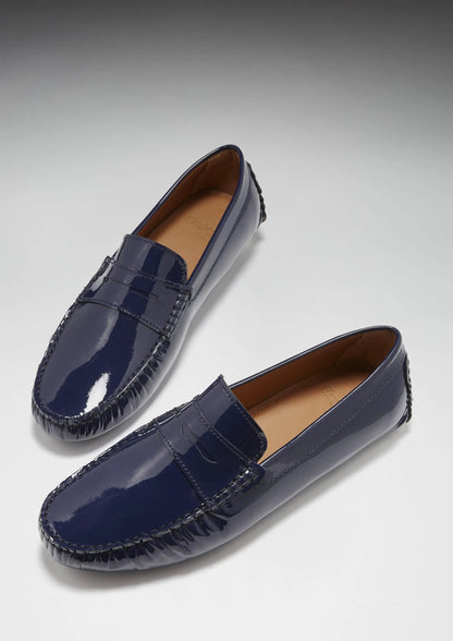 Penny Driving Loafers, navy blue patent leather by Hugs & Co.
