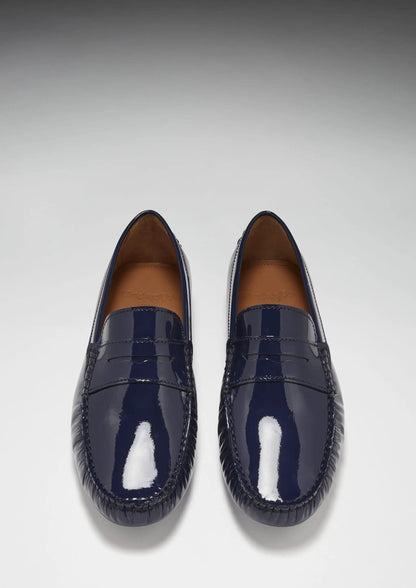 Penny Driving Loafers, navy blue patent leather by Hugs & Co.