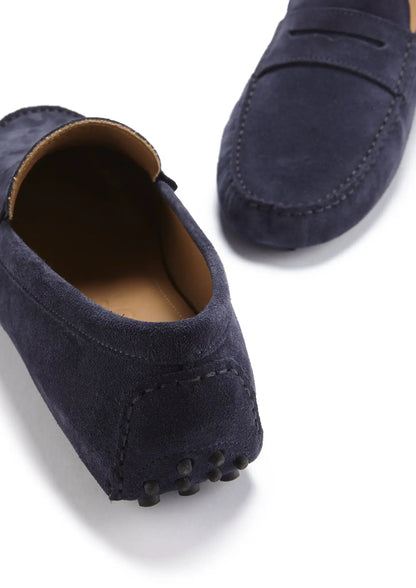 Penny Driving Loafers, navy blue suede by Hugs & Co.