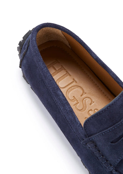 Tyre Sole Penny Driving Loafers, navy blue suede by Hugs & Co.