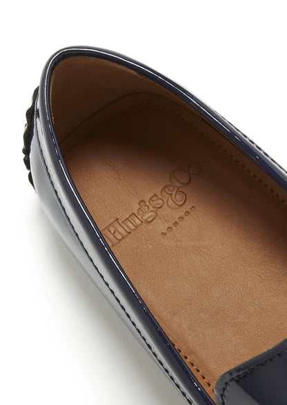 Penny Driving Loafers, navy blue patent leather by Hugs & Co.