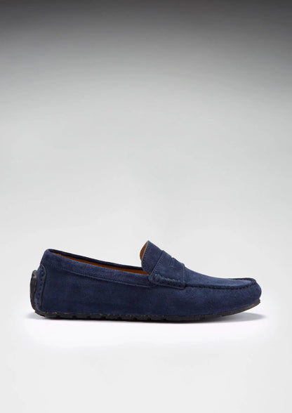 Tyre Sole Penny Driving Loafers, navy blue suede by Hugs & Co.