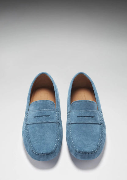 Penny Driving Loafers, petrol blue suede by Hugs & Co.