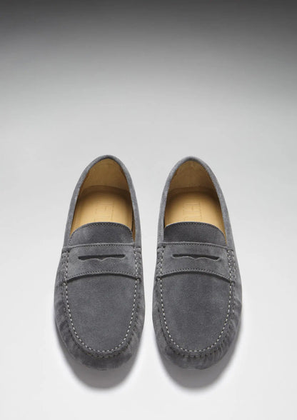 Penny Driving Loafers, slate grey suede by Hugs & Co.