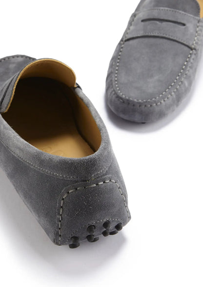 Penny Driving Loafers, slate grey suede by Hugs & Co.