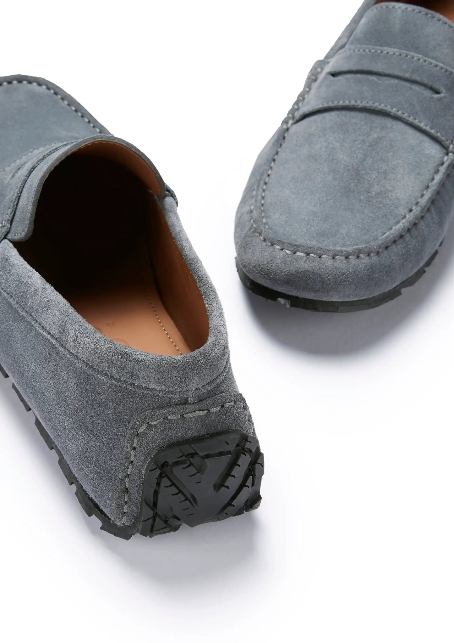 Tyre Sole Penny Driving Loafers, slate grey suede by Hugs & Co.