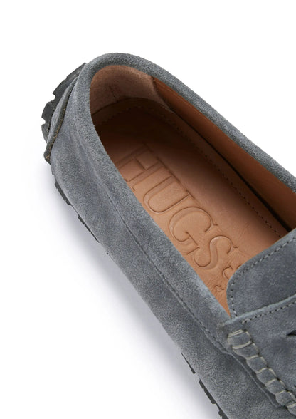 Tyre Sole Penny Driving Loafers, slate grey suede by Hugs & Co.