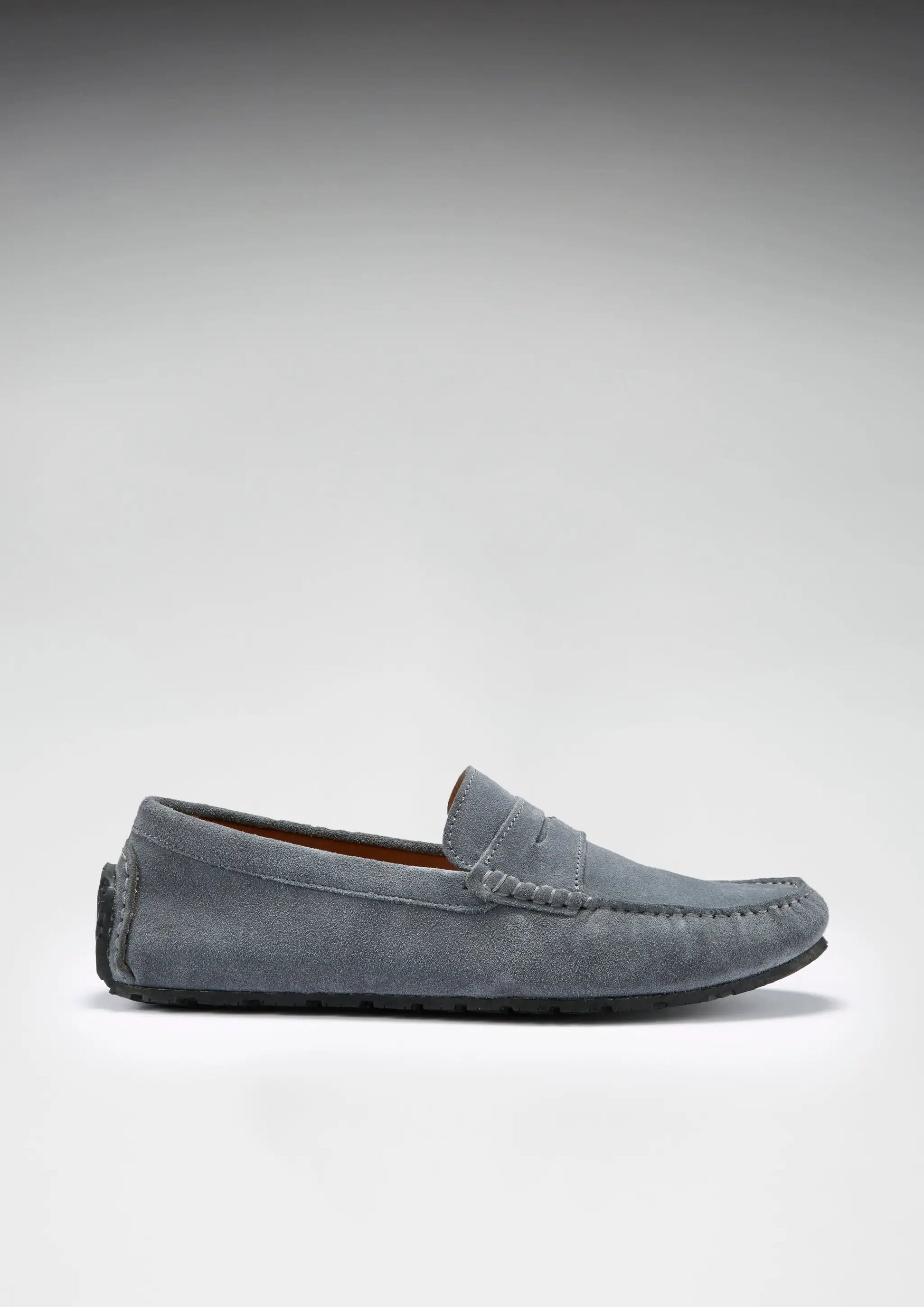 Tyre Sole Penny Driving Loafers, slate grey suede by Hugs & Co.