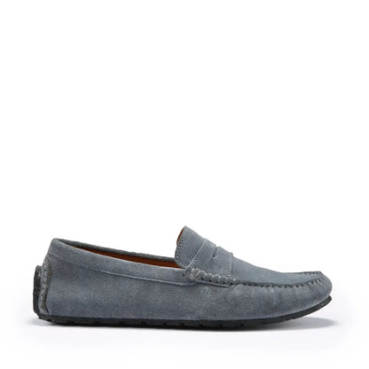 Tyre Sole Penny Driving Loafers, slate grey suede by Hugs & Co.