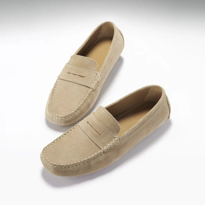 Penny Driving Loafers, taupe suede by Hugs & Co.