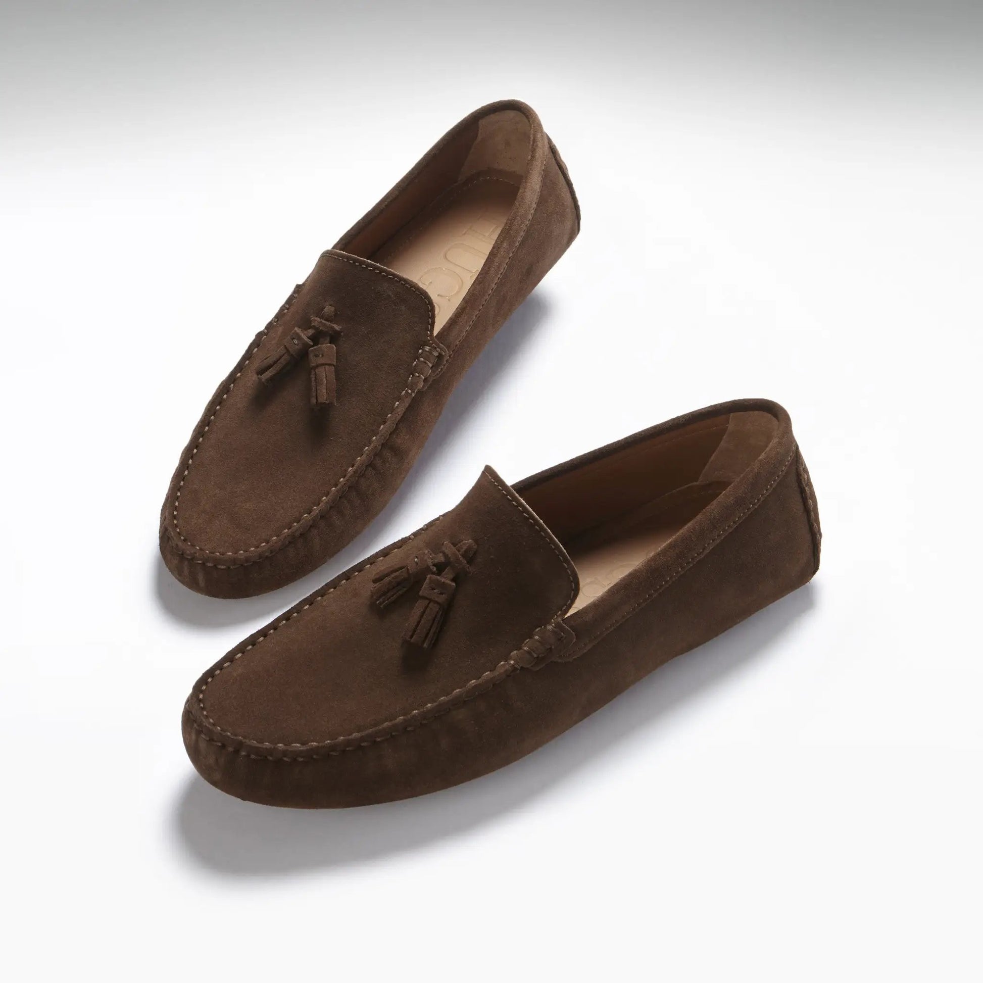 Tasselled Driving Loafers, brown suede by Hugs & Co.