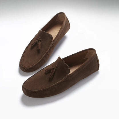 Tasselled Driving Loafers, brown suede by Hugs & Co.