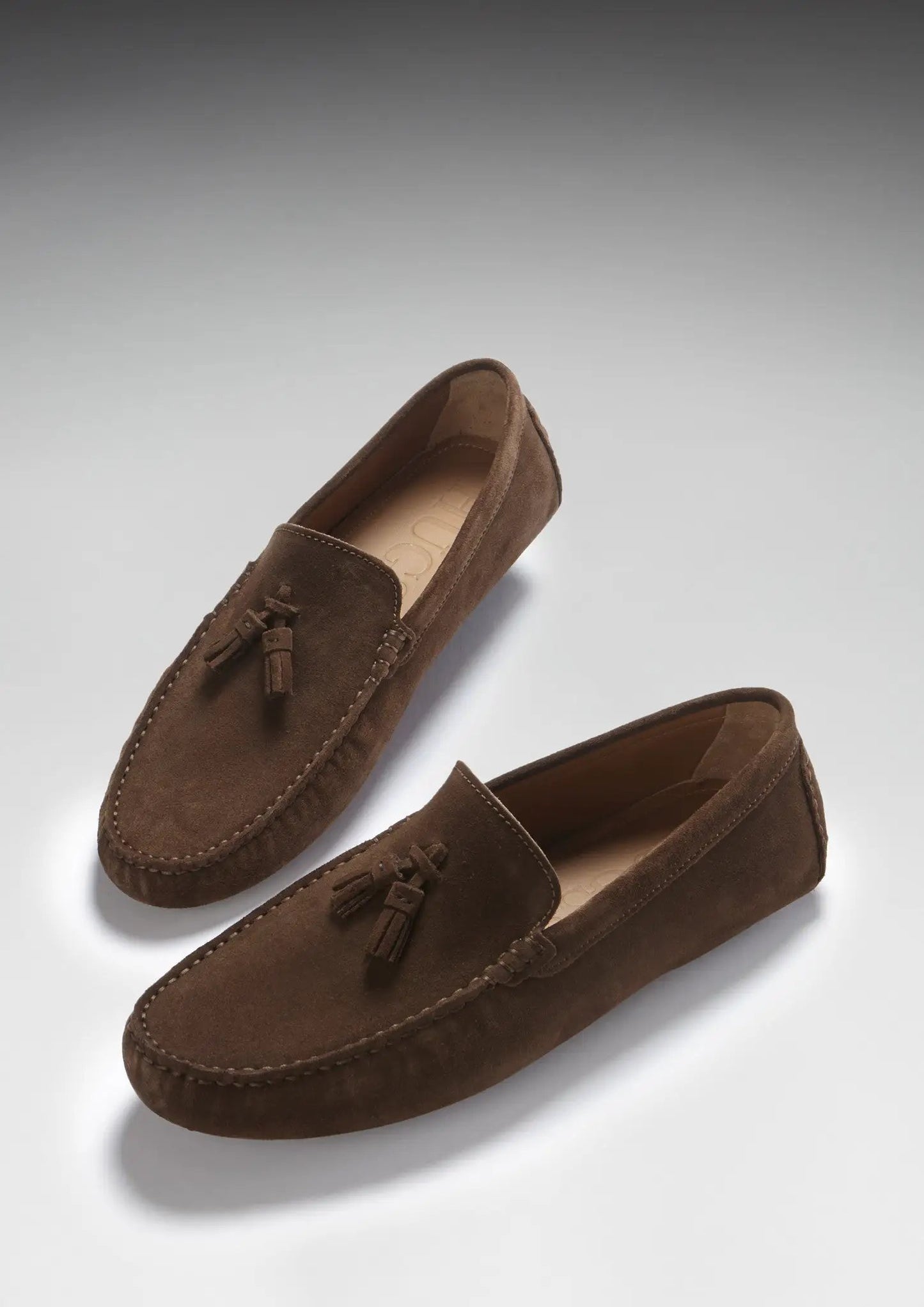Tasselled Driving Loafers, brown suede by Hugs & Co.