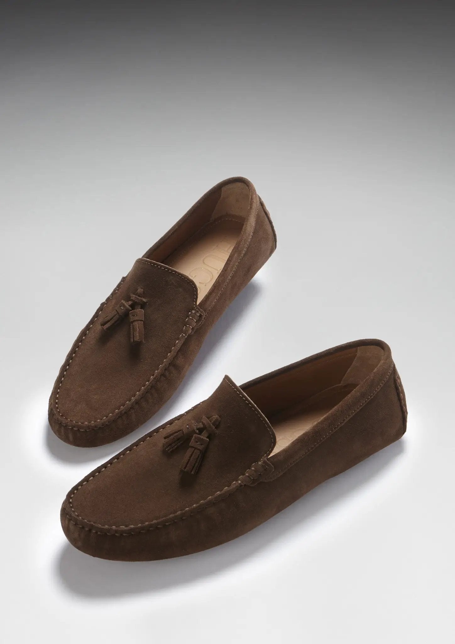 Tasselled Driving Loafers, brown suede by Hugs & Co.