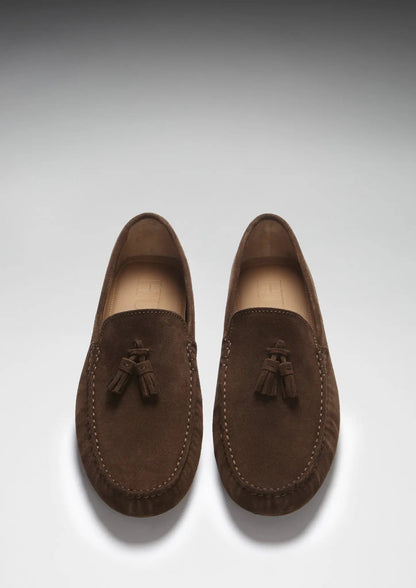 Tasselled Driving Loafers, brown suede by Hugs & Co.