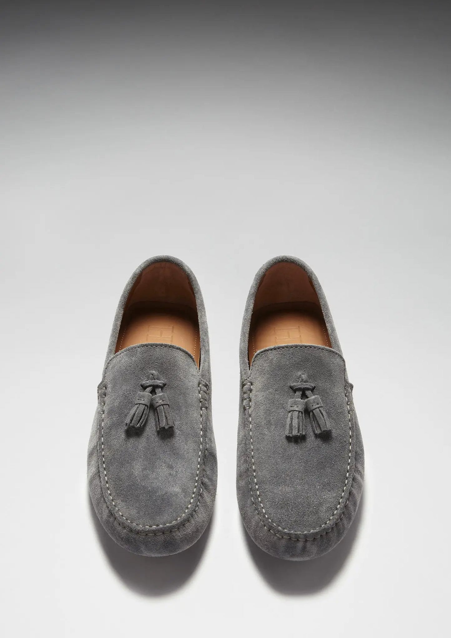 Tasselled Driving Loafers, slate grey suede by Hugs & Co.