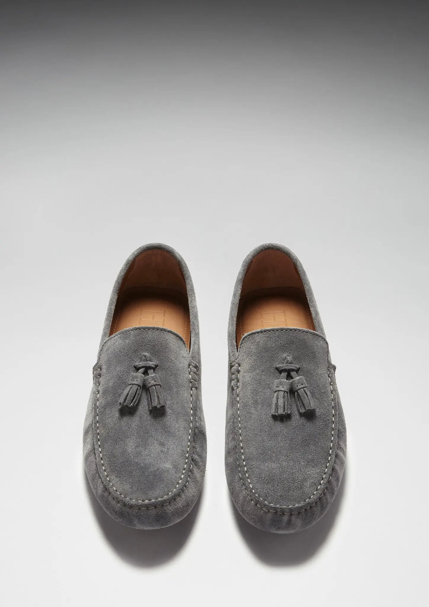 Tasselled Driving Loafers, slate grey suede by Hugs & Co.