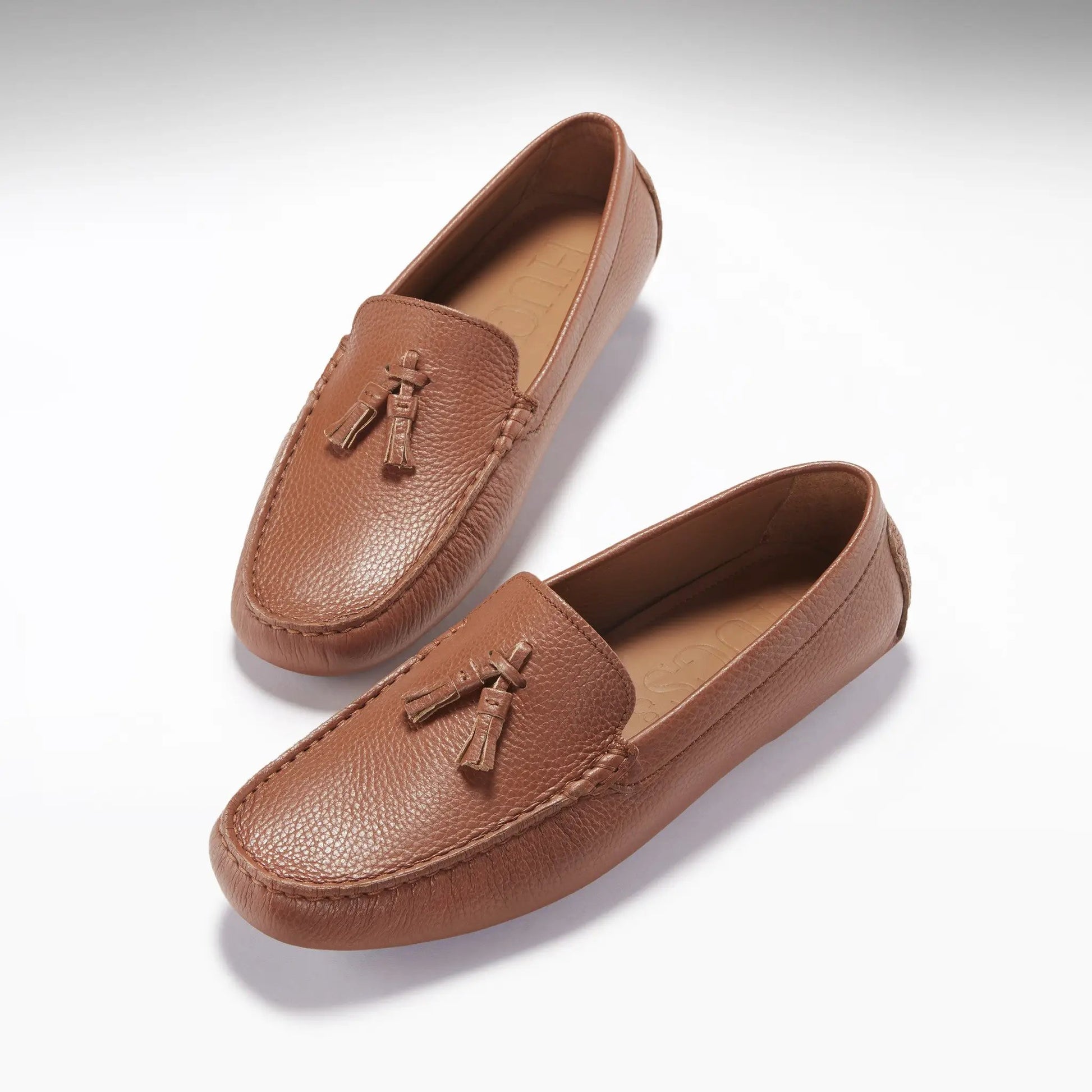 Tasselled Driving Loafers, tan grain leather by Hugs & Co.